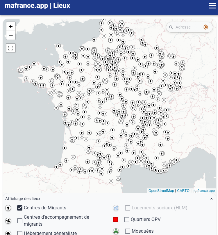 ou_va_ma_France's tweet photo. carte interactive des 2146 centres d'hébergement pour migrants sur https://t.co/7k863Kfgpi https://t.co/7piXEYGZNT