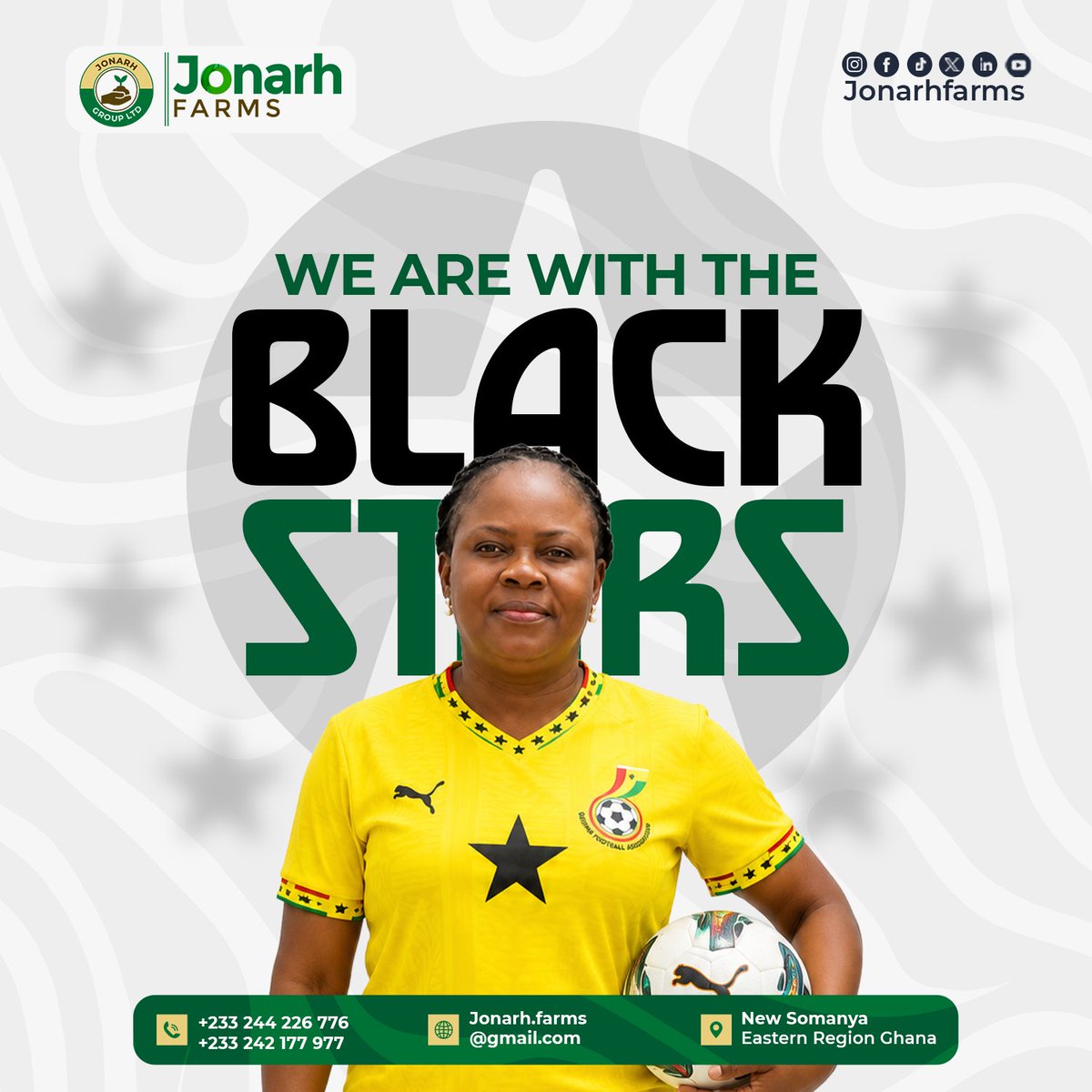 jonarhfarms's tweet photo. ⚽Jonarh Farms proudly stands with the Black Stars!

May your passion shine brighter than the stars, your determination inspire a nation, and your victories make Ghana proud. 🇬🇭⭐

Go Black Stars! The whole nation is behind you.

#BlackStars #ForGhana #JonarhFarms #WorldCup2026 https://t.co/tHaP47Wf47