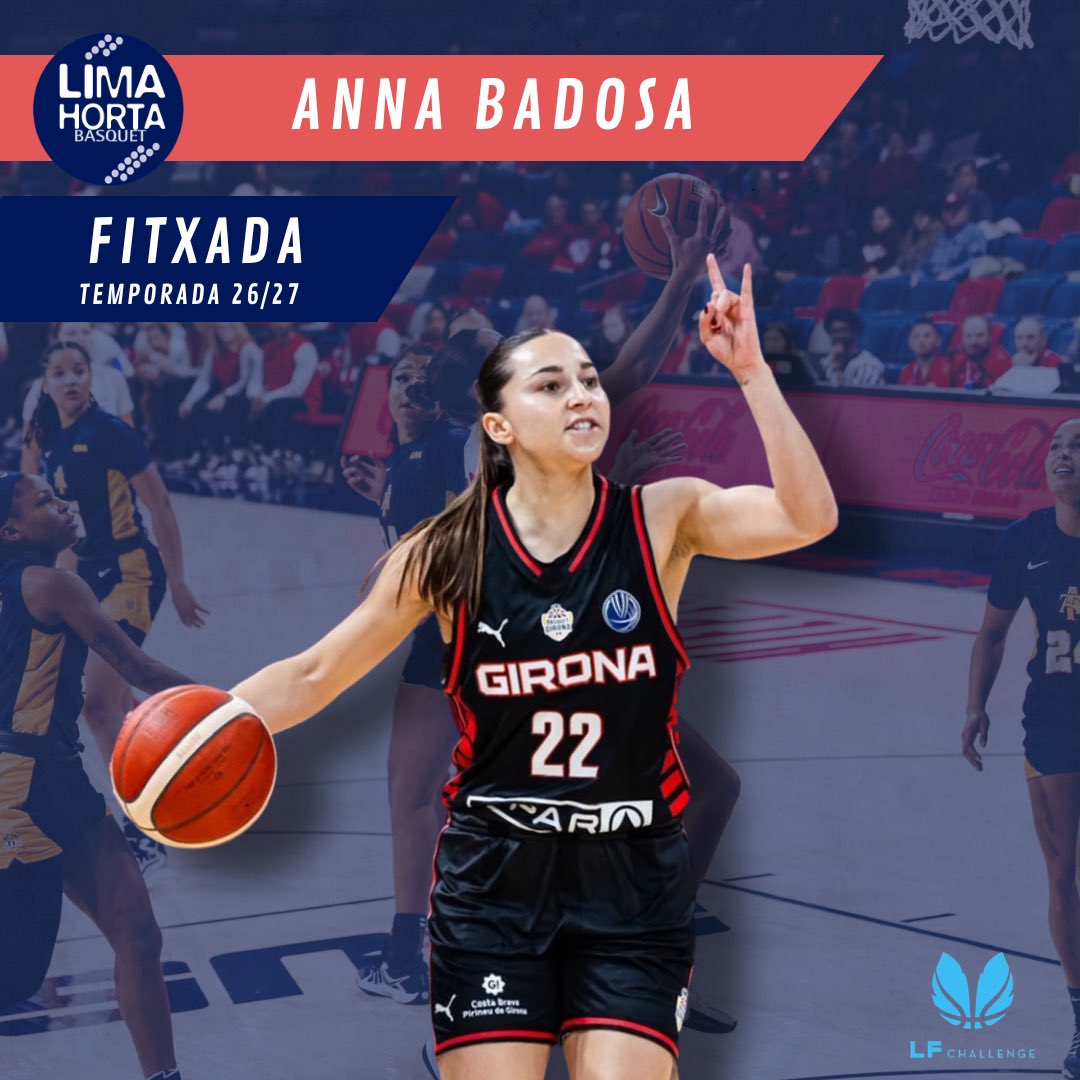 LimaHortaBasket's tweet photo. 🆕 Anna Badosa és el sisè fitxatge del MCR Lima-Horta Barcelona per a la temporada 26/27.

✍️ La base gironina arriba al MCR Lima-Horta Barcelona procedent del Spar Girona, on ha jugat a la LF Endesa i a l'Euroleague.

💪🏻 Benvinguda a la família salmó, Anna! https://t.co/K7D2HcP8l3