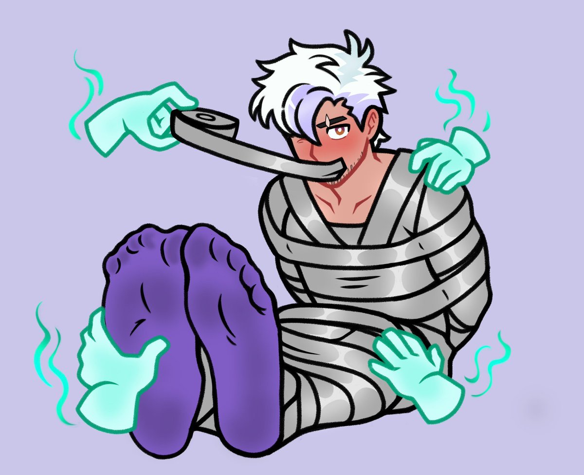 PlayingBindGame's tweet photo. My friend @Th3G0dkill3r made a wonderful piece of art for my birthday today of my OC Jackson! It was so nice of him 🥺 thank you friend!! The socks look great, the tape is amazing, and the ghosts hands are lovely! Thanks again for the wonderful birthday gift, friend 💙💙 https://t.co/e5OKbAcbnp