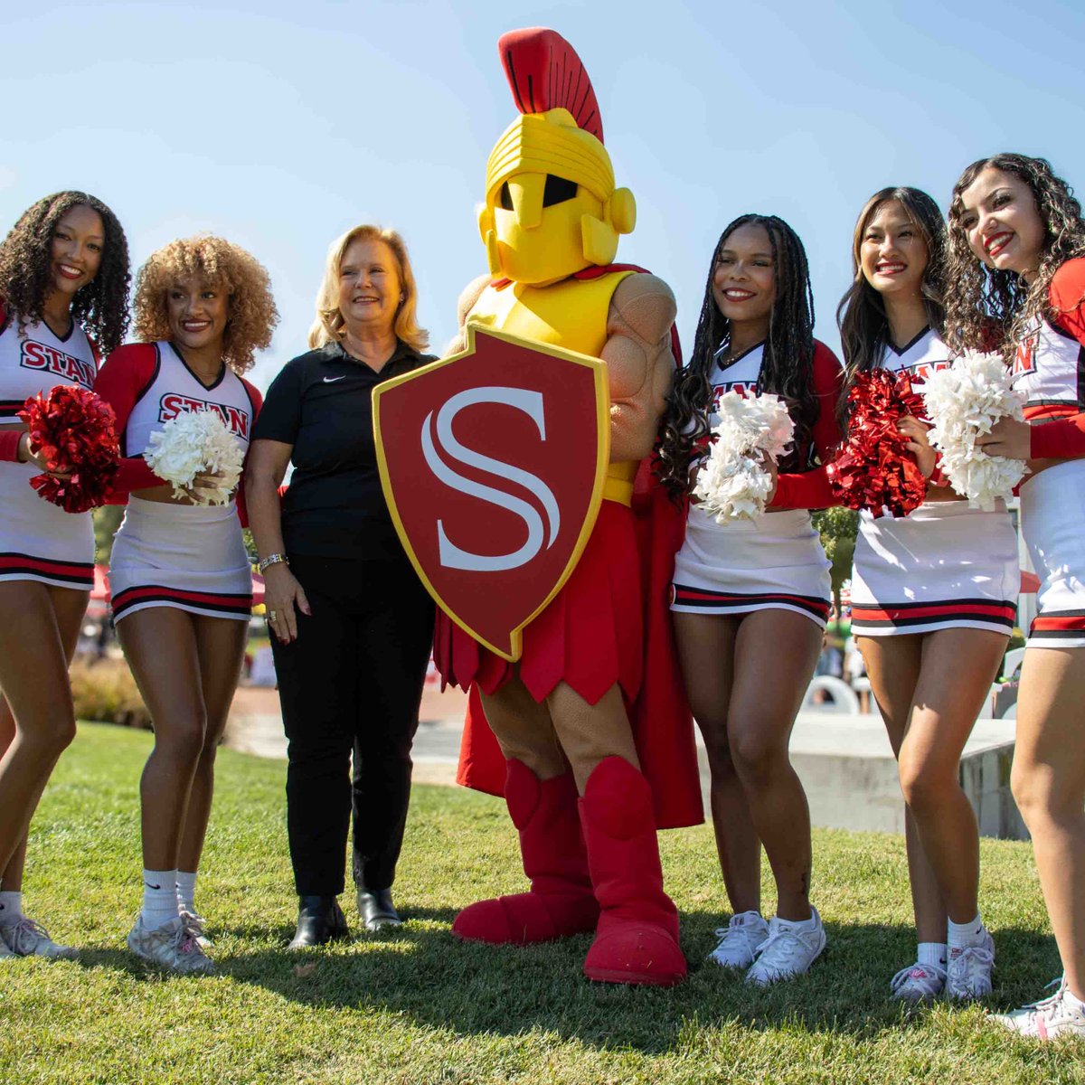 stan_state's tweet photo. Happy #NationalMascotDay to the one and only Titus the Warrior! 💪 From hyping up the crowd, to striking a pose or spreading #WarriorPride, Titus is always repping #StanState in true Warrior fashion. ❤️🛡️💛 #TitusTheWarrior https://t.co/gm6iXm2wY1