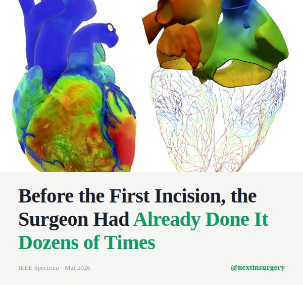 nextinsurgery's tweet photo. Medicine abandoned physics for biology and chemistry.

Diagnosis became imaging.

Treatment became statistics. The body became a collection of symptoms.

Virtual twins are bringing physics back, simulating how a specific heart beats, bends, and bleeds before a surgeon touches it.

The physician was always meant to be an engineer of the body.