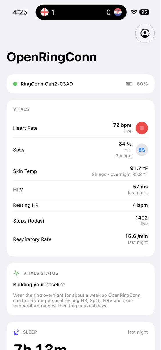KeithBirminghan's tweet photo. Almost all of the ring’s functionality has been ported over. Fully local and it writes to Apple Health https://t.co/jVIUItsFUK