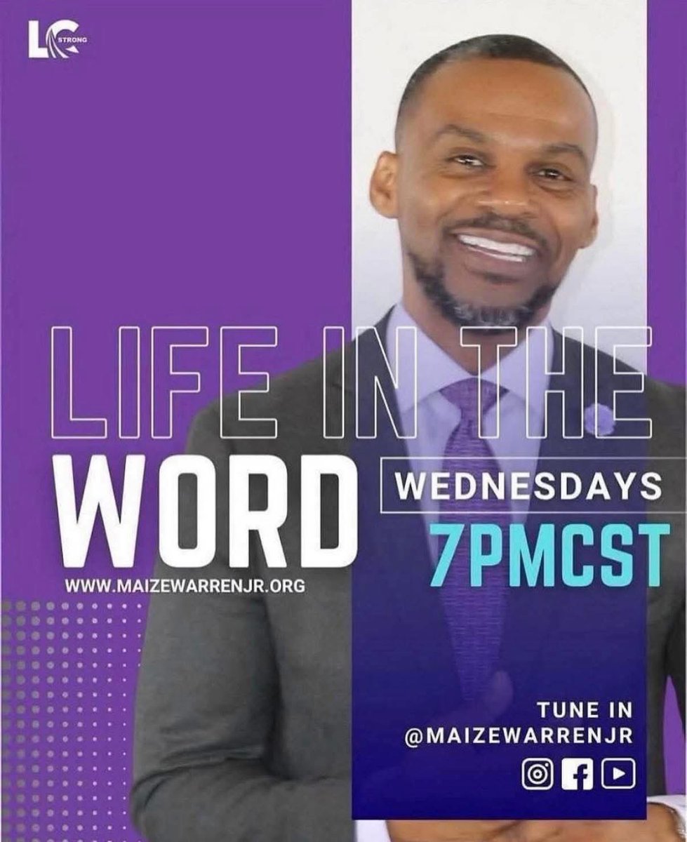 MaizeWarrenJr's tweet photo. Join us tonight for "Life In The Word" on Facebook Live, YouTube &amp; Instagram at 7pmCST. #share 

TAG A FRIEND! 

Facebook: https://t.co/NWTNBiMprA
Youtube: https://t.co/scDEpXY9jg
Istagram: https://t.co/jcV5fz4bir

#Build2026 #lifeintheword #wearelifechurchno
@TanethiaWarren https://t.co/33ETUWcRiL