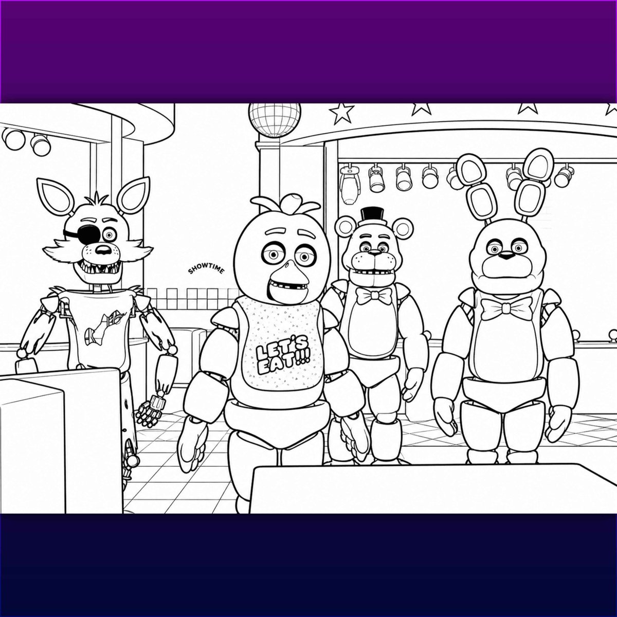 FNaFNegativity's tweet photo. An A.I. generated Five Nights at Freddy's coloring page has been given to subscribers of Blumhouse's 'The Van' newsletter. https://t.co/0DK9m25o33
