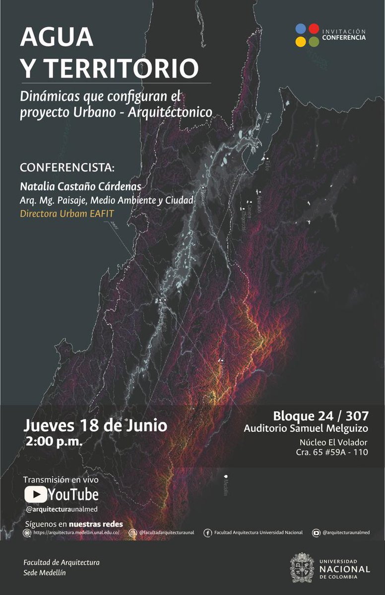 urbam_EAFIT's tweet photo. Mañana nuestra directora @talacastano  estará en la @Arq_unalmed dictando la conferencia "Agua y territorio: dinámicas que configuran el proyecto urbano-arquitectónico", a las 2:00 p. m.

Nos vemos en el Auditorio Samuel Melguizo o por YouTube: https://t.co/VOrpJcQoGc https://t.co/V7b8lOc9Yl