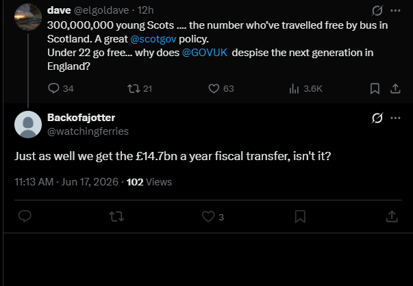 Scotophile's tweet photo. @elgoldave @scotgov @GOVUK @watchingferries can't prove his fiscal transfer claim - it's impossible - hence he blocked me. https://t.co/QHoekl8Xrk