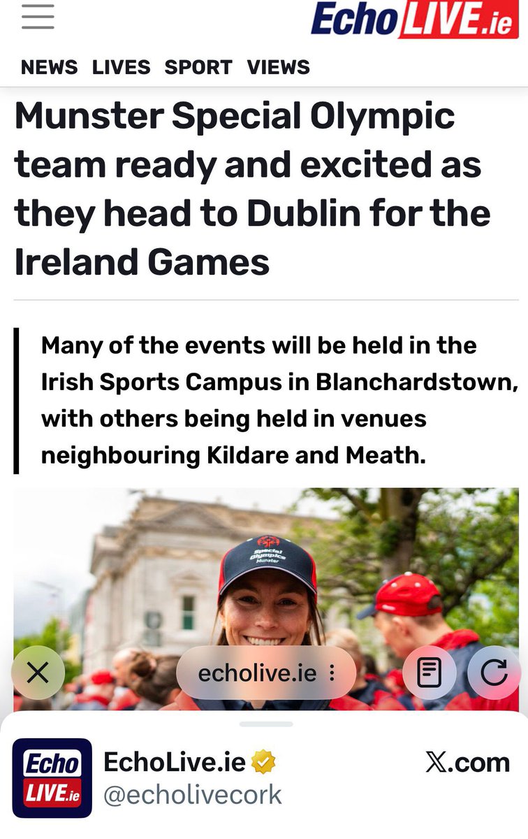 DanJCB001's tweet photo. Lovely feature by @KieranDoherty13 in today’s @echolivecork on the @SO_Munster Team ahead of the @SOIreland Games 2026 starting tomorrow👏👊💪🔴🇮🇪 #SpecialOlympicsIreland #TeamMunster #IrelandSummerGames2026 @davidahorgan #SportsDirect #UpTheVillage @CorkCityFC #CCFC84 #Cork https://t.co/0DGgAQhJJS