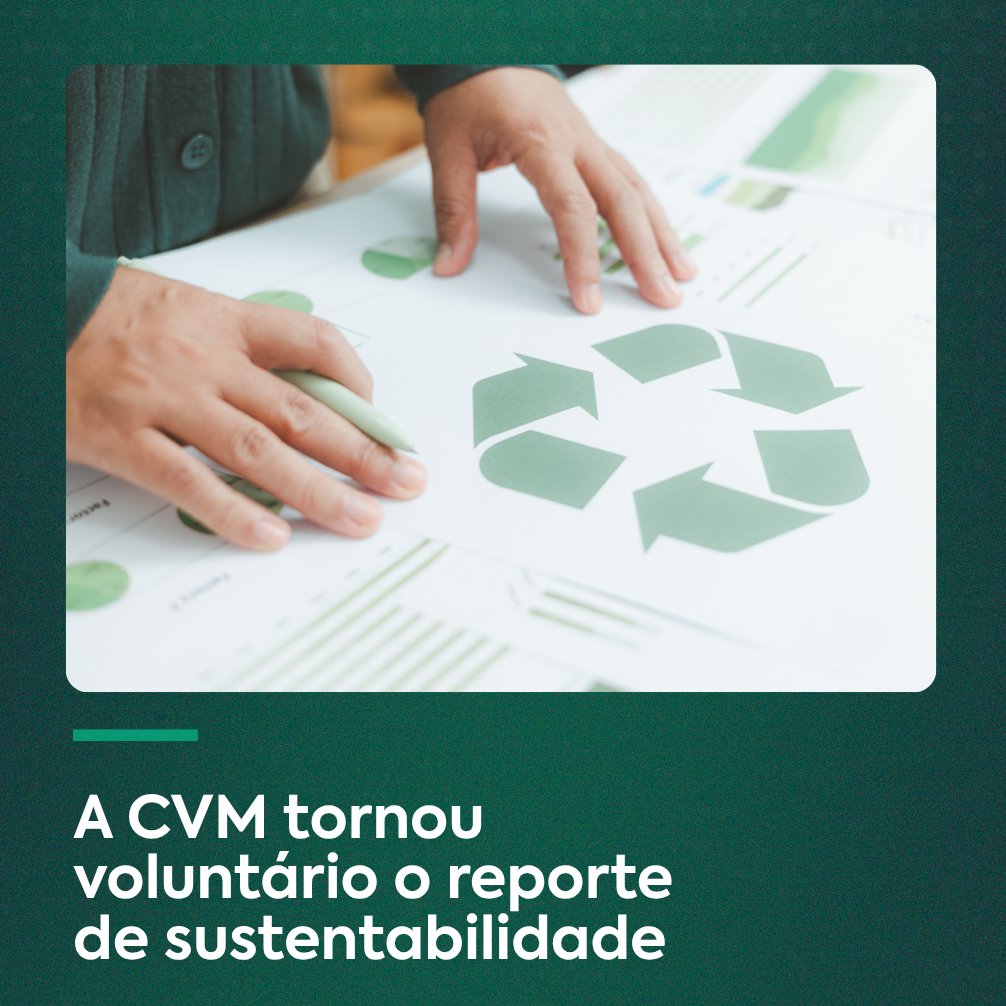 comdinheiro's tweet photo. A CVM tornou voluntário o reporte de sustentabilidade — e o ônus passou para o gestor.

A Resolução 244 revogou a obrigatoriedade de divulgação de relatórios financeiros de sustentabilidade pelas companhias abertas. 

O que isso muda na prática? 👇 https://t.co/BcjMkKKXPU