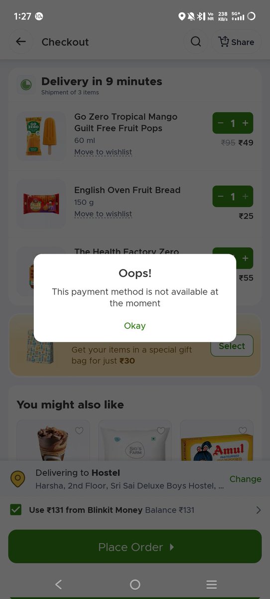 harshuu_daaa's tweet photo. @blinkitcares @zomatocare  Unable to place order. I don't know. First no payment option available for this order. When i added money in wallet. Now, payment option not available for Blinkit wallet also. I don't know how it is possible https://t.co/EzAtOCrOke