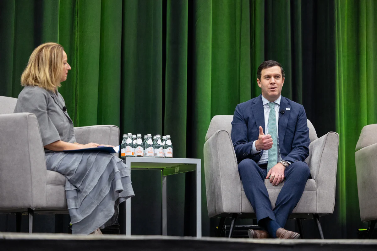 Executive Vice President and Chief Financial Officer Zach Davis alongside S&P Global Energy's Madeline Jowdy at the EPC & Expo in Houston.