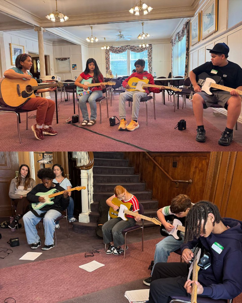 bbbsbayarea's tweet photo. Our Littles just stepped into their rockstar era 🎸✨ 10 of our Littles joined a Guitar Build &amp; Lesson Workshop with 3 of our very own BBBSBA Bigs leading the way. Thanks to our friends at Gilead, Littles got to take home their own guitars and amps to keep rocking! #MatchActivity https://t.co/XhL8dUfUON