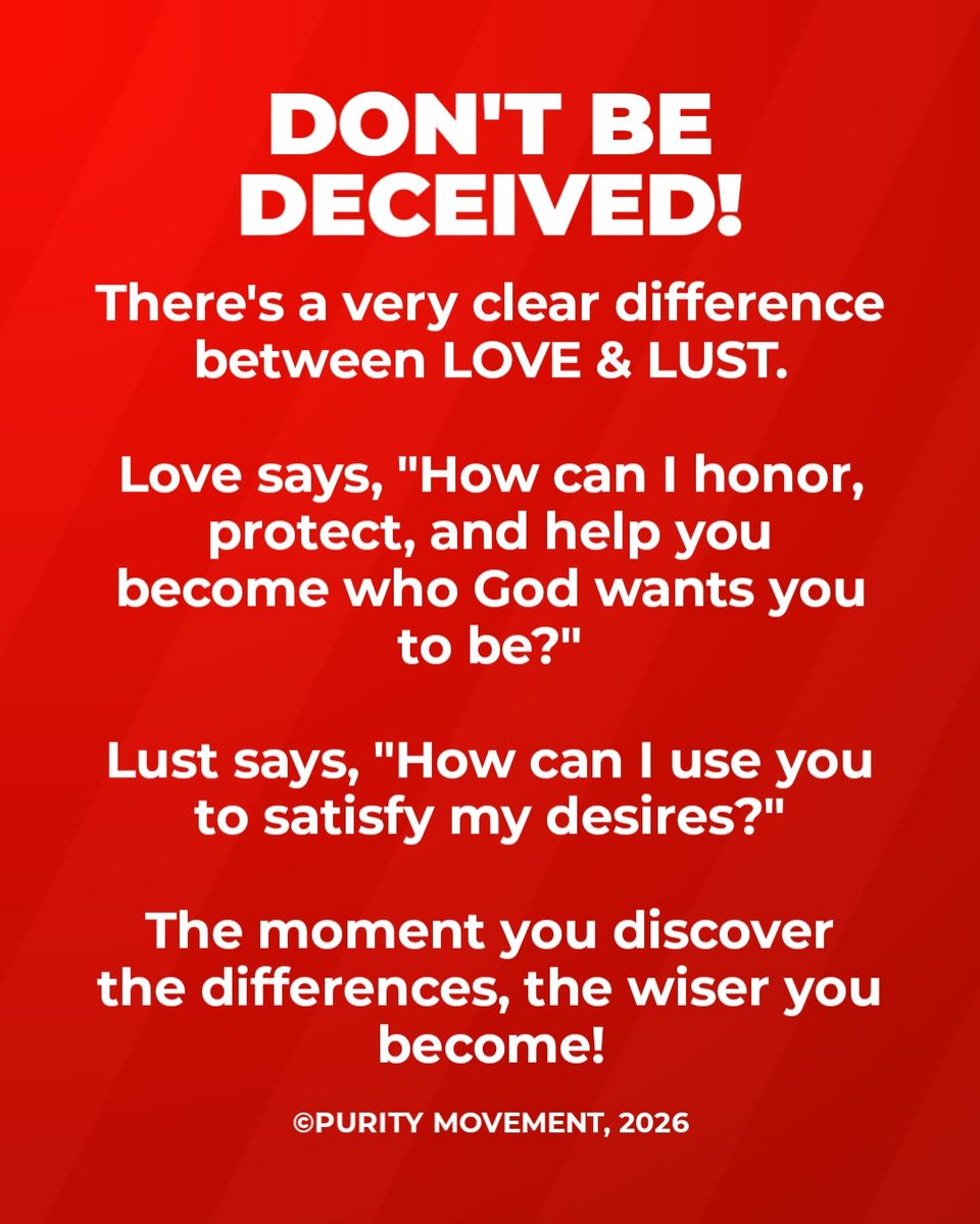 puritymovementt's tweet photo. DON'T BE DECEIVED, DEAR TEENAGERS/YOUTHS

When love leads, purity is protected. When lust leads, boundaries are compromised. ❤️✨

Read again.
Ponder on these things!
Stay purified.
Stay purposeful.
I see God helping you. 

#PurityMovement  
#JesusBeGlorified https://t.co/0j5dyFYXfJ