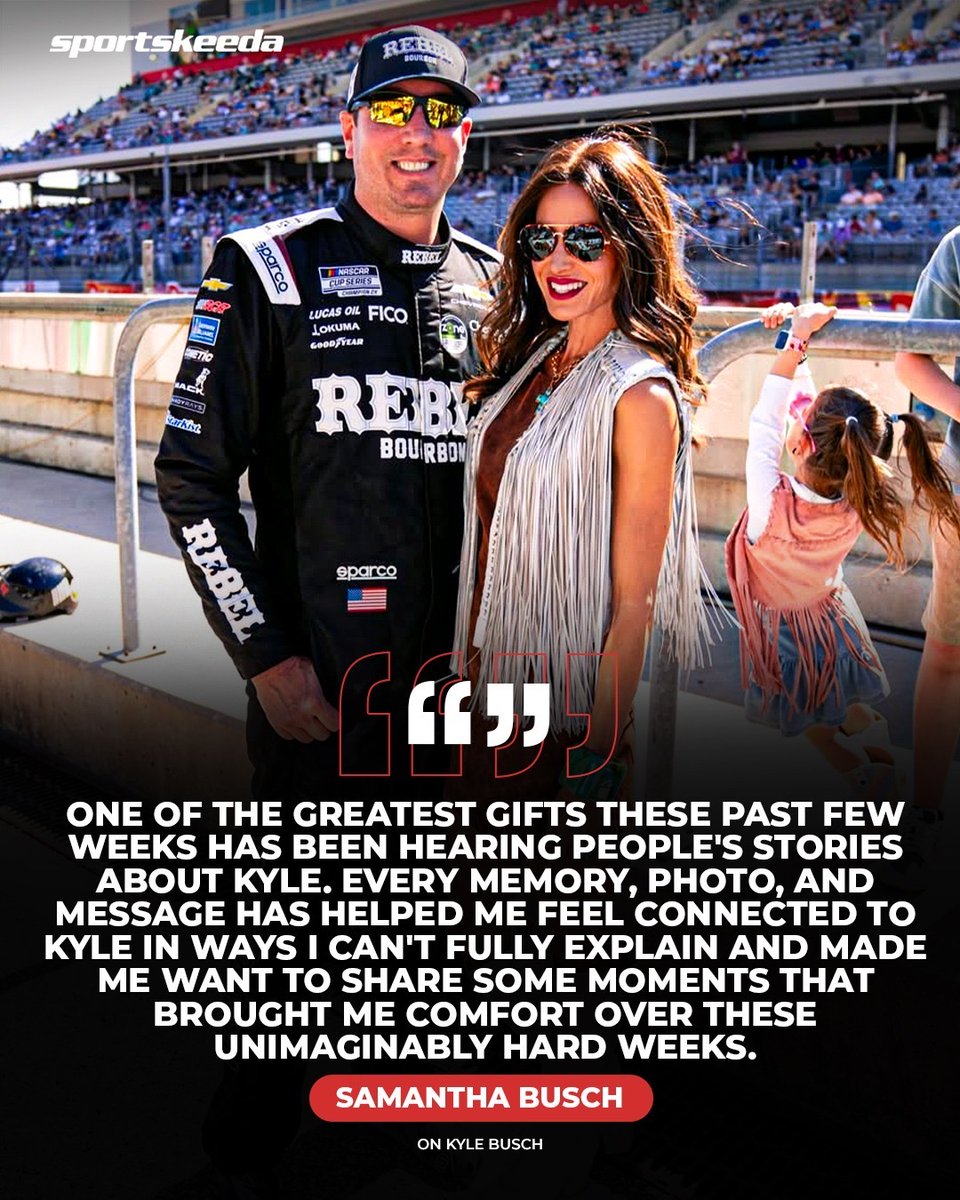NASCARatSK's tweet photo. Samantha Busch loved hearing all the good stories everyone had about Kyle Busch 🥹🏁
#KyleBusch #NASCAR https://t.co/HL1flcNpVw