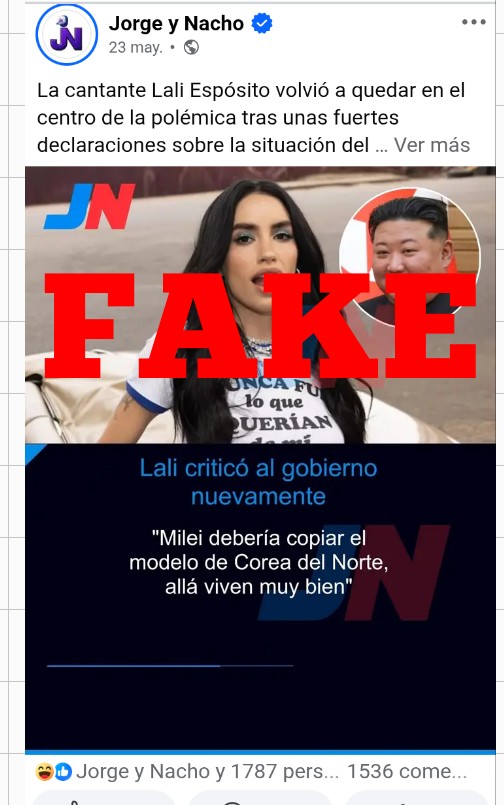 marol15pe's tweet photo. OBSESIÓN LIBERTARIA!! 🚨🚨🚨 

 Del 23 mayo al 16 de junio, la cuenta de Facebook Libertaria conocida como Jorge y Nacho han difundido 18 fakes news contra Lali.

Por favor les pedimos que denuncien la cuenta por Información falsa.
https://t.co/W1ydD1WU40 https://t.co/dZ84zsOEun