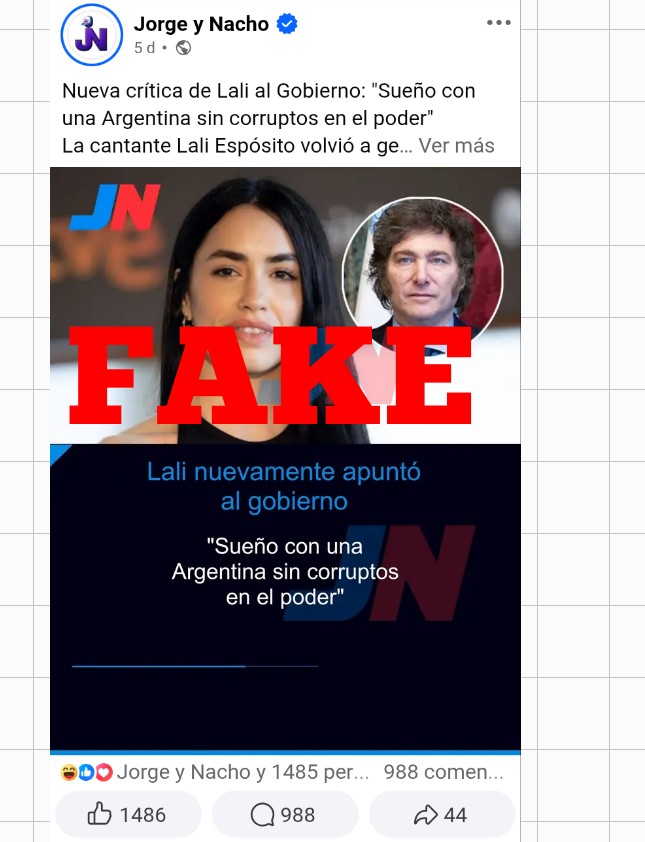 marol15pe's tweet photo. OBSESIÓN LIBERTARIA!! 🚨🚨🚨 

 Del 23 mayo al 16 de junio, la cuenta de Facebook Libertaria conocida como Jorge y Nacho han difundido 18 fakes news contra Lali.

Por favor les pedimos que denuncien la cuenta por Información falsa.
https://t.co/W1ydD1WU40 https://t.co/dZ84zsOEun