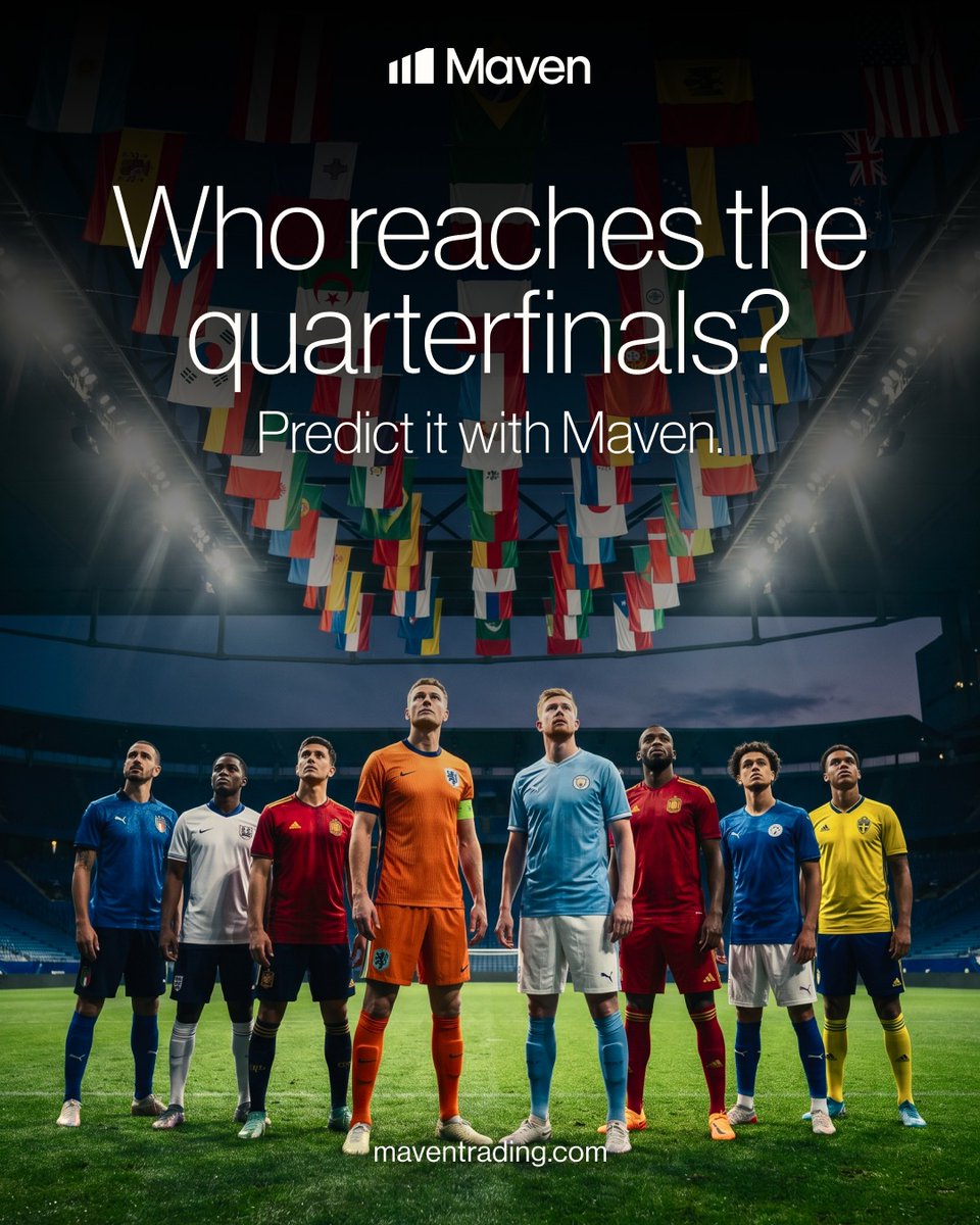 Maventrading's tweet photo. Who do you think will make it to the last 16? 
Make your opinion count with Maven Prediction Markets.

Step in, take a position, and buy a challenge.