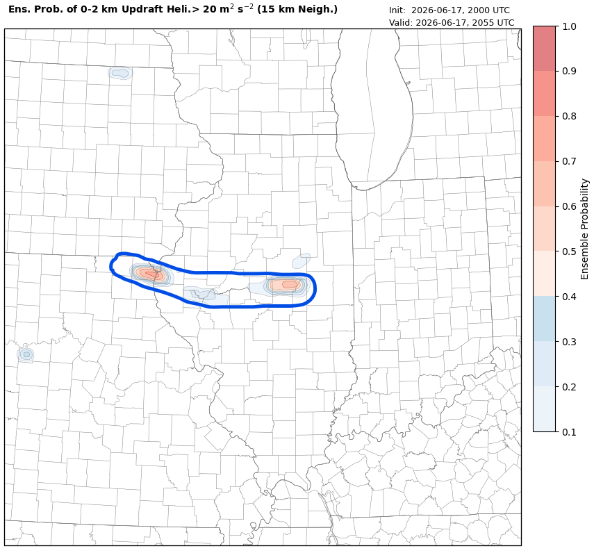 NWSLincolnIL's tweet photo. [3:45p.m. Update]  -  Our experimental Warn on Forecast system is highlighting some increased probabilities for low-level rotation and tornado potential near the Interstate 72 corridor through about 5:30 p.m. #ILwx https://t.co/ABWVL2314m