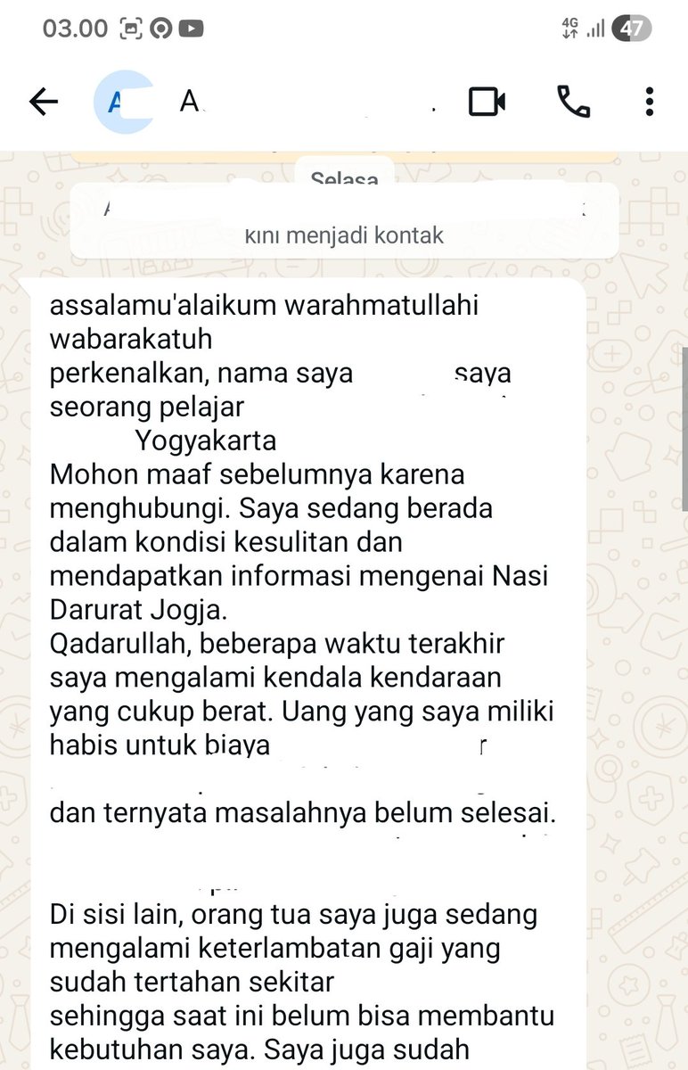 nasidaruratJogj's tweet photo. Salah satu chat paling soft spoken, jelas, dan lengkap yang pernah mimin baca ❤️❤️

Hari selasa kemarin dihubungi sama salah seorang pelajar (di salah satu pondok non Asrama) di Jogja yg kehabisan bekal &amp; uang buat makan malam https://t.co/BXILBzyr1k