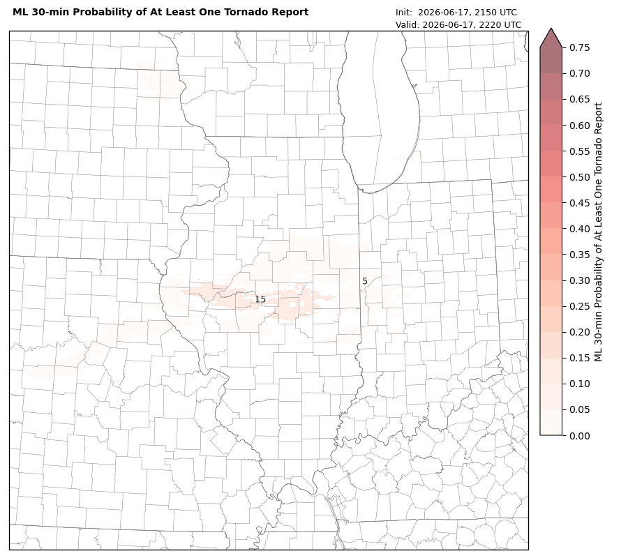 NWSLincolnIL's tweet photo. [3:45p.m. Update]  -  Our experimental Warn on Forecast system is highlighting some increased probabilities for low-level rotation and tornado potential near the Interstate 72 corridor through about 5:30 p.m. #ILwx https://t.co/ABWVL2314m