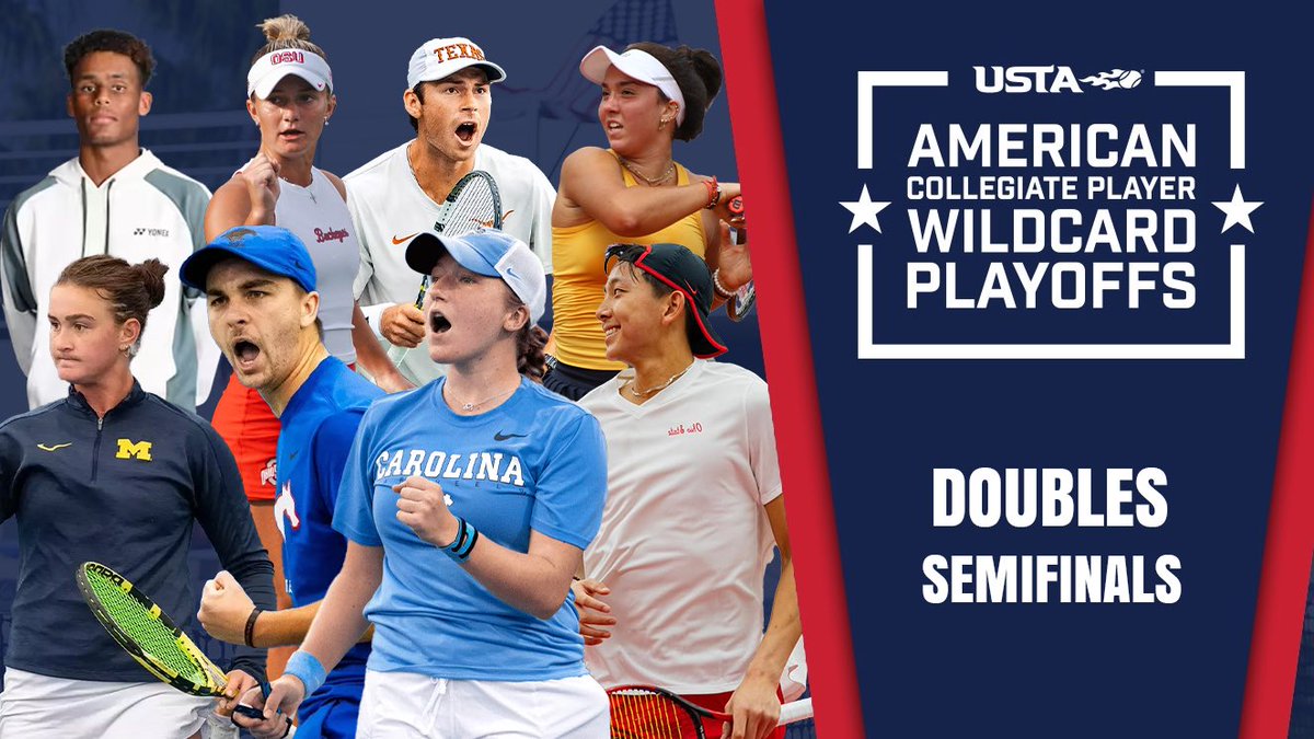 CrackedRacquets's tweet photo. Doubles Day! Who will win a main draw wildcard into the US Open!?

Join @AlGruskin for our coverage live from the @USTA National Campus in Lake Nona starting at 6:30pm EST. 

Women’s Doubles SF
(1) Reese Brantmeier / Alanis Hamilton (UNC) vs. (3) Valeria Ray / Bridget Stammel (Vanderbilt) 

(2) DJ Bennett / Ava Esposito (Auburn) vs. (4) Jessica Bernales / Lily Jones (Michigan) 

Men’s Doubles SF
(1) Brandon Carpico / Nikita Filin (Ohio State) vs. (4) Greyson Casey / Carter Pate (Northwestern)

(2) Alex Chang / Alex Razeghi (Stanford) vs. (3) Michael Andre / Matteo Antonescu (Indiana)

📺: https://t.co/p2JKA1vFeC