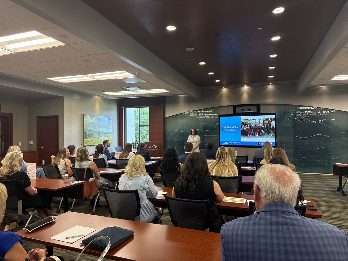 KyChamber's tweet photo. Kentucky Chamber President and CEO @AshliWatts spoke to the 2026 @LeadershipKY Elevate class today, sharing lessons from her career and the experiences that have shaped her leadership journey.

During her remarks, Watts encouraged participants to embrace opportunities for growth, continue learning, and recognize the importance of showing up and staying engaged throughout their careers. 

Congratulations to the members of the 2026 Elevate class on completing the program, including Kentucky Chamber Public Affairs Manager Annie Santos!

The Chamber is proud to support Leadership Kentucky and its role in cultivating leaders from across the Commonwealth.