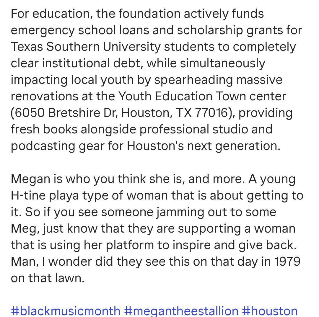 Standing4Megan's tweet photo. 979 The Box Houston Texas Radio Station, just made a post honoring Megan Thee Stallion in the Legends of The Lone Star article for #BlackMusicMonth and her work outside of music🖤 https://t.co/oEgeD5sKYA