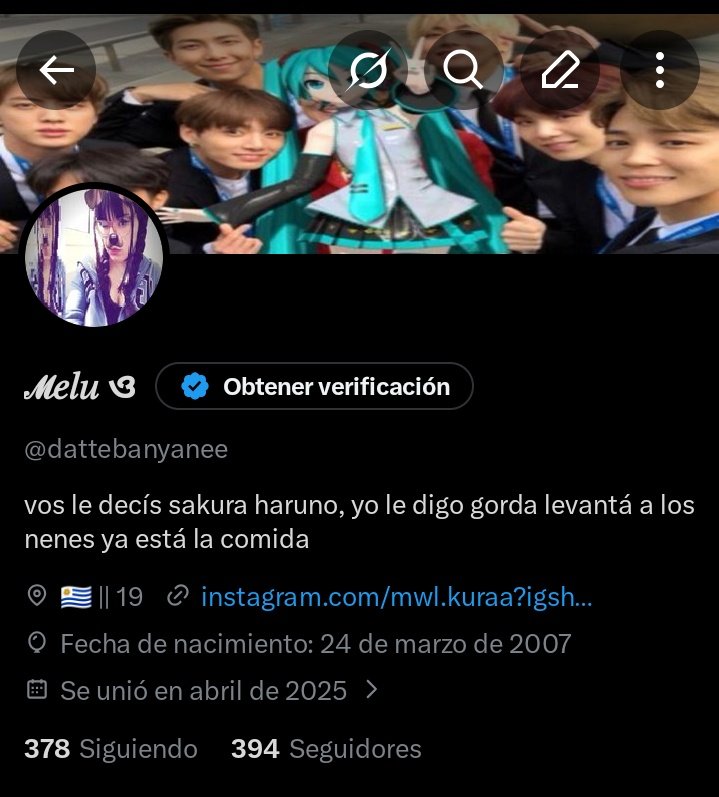 dattebanyanee's tweet photo. Cambié mi perfil jejeje https://t.co/IeCQLk3Z6a