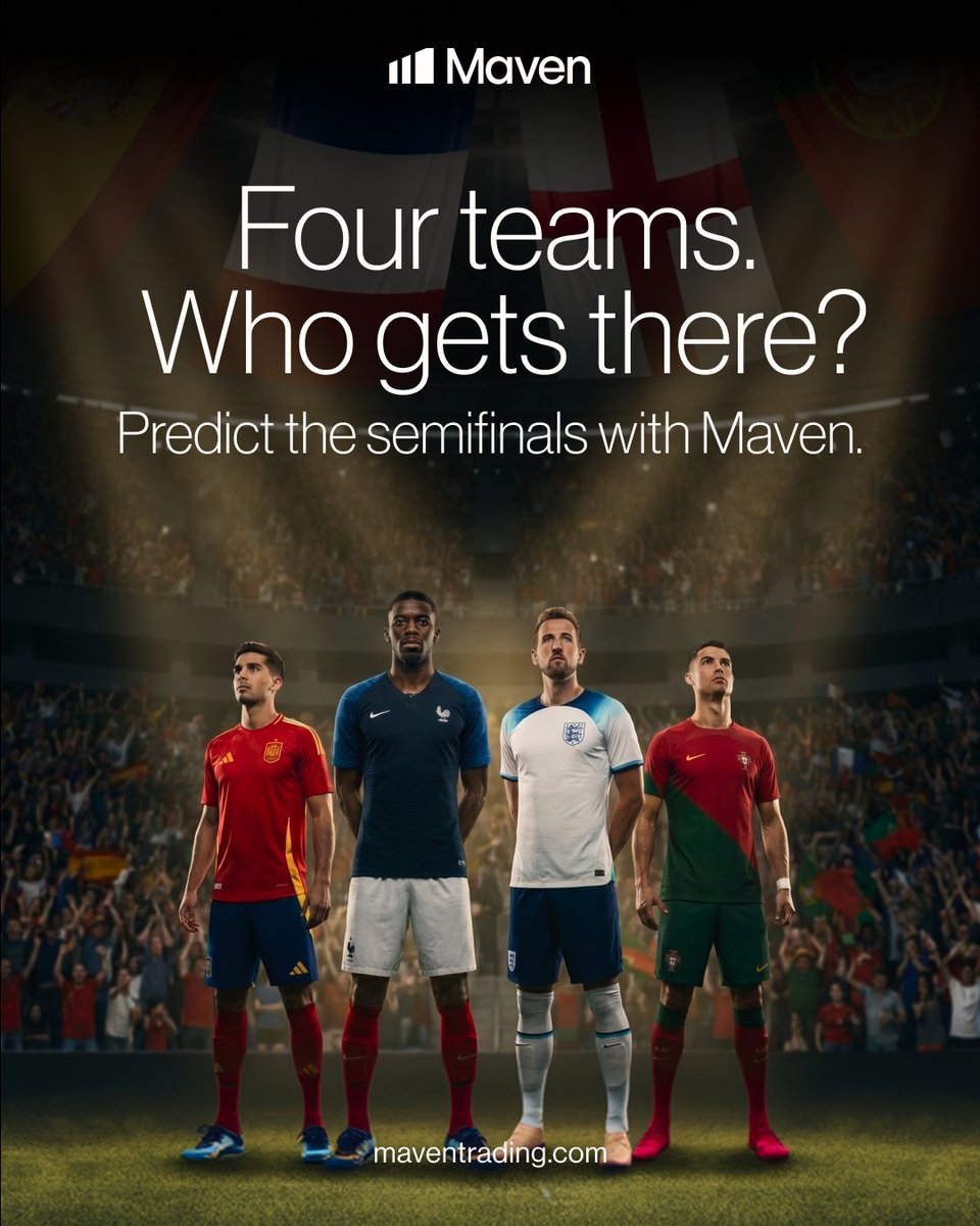 Maventrading's tweet photo. Who do you think will make it to the last 16? 
Make your opinion count with Maven Prediction Markets.

Step in, take a position, and buy a challenge.