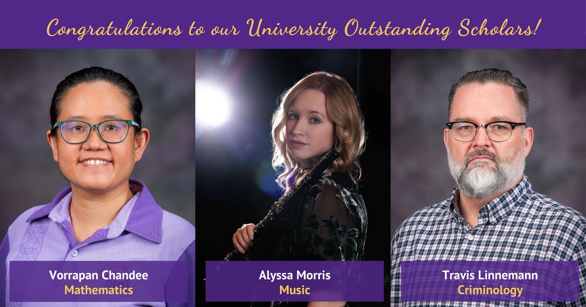 KStateArtSci's tweet photo. Congrats to our University Outstanding Scholars, recognized for advancing high-level research, teaching &amp; engagement while contributing to K-State's culture of appreciation!
-Vorrapan Chandee, Mathematics
-Alyssa Morris, Music
-Travis Linneman, Criminology
https://t.co/03MjLOX7hU https://t.co/cCJT4HDtT7