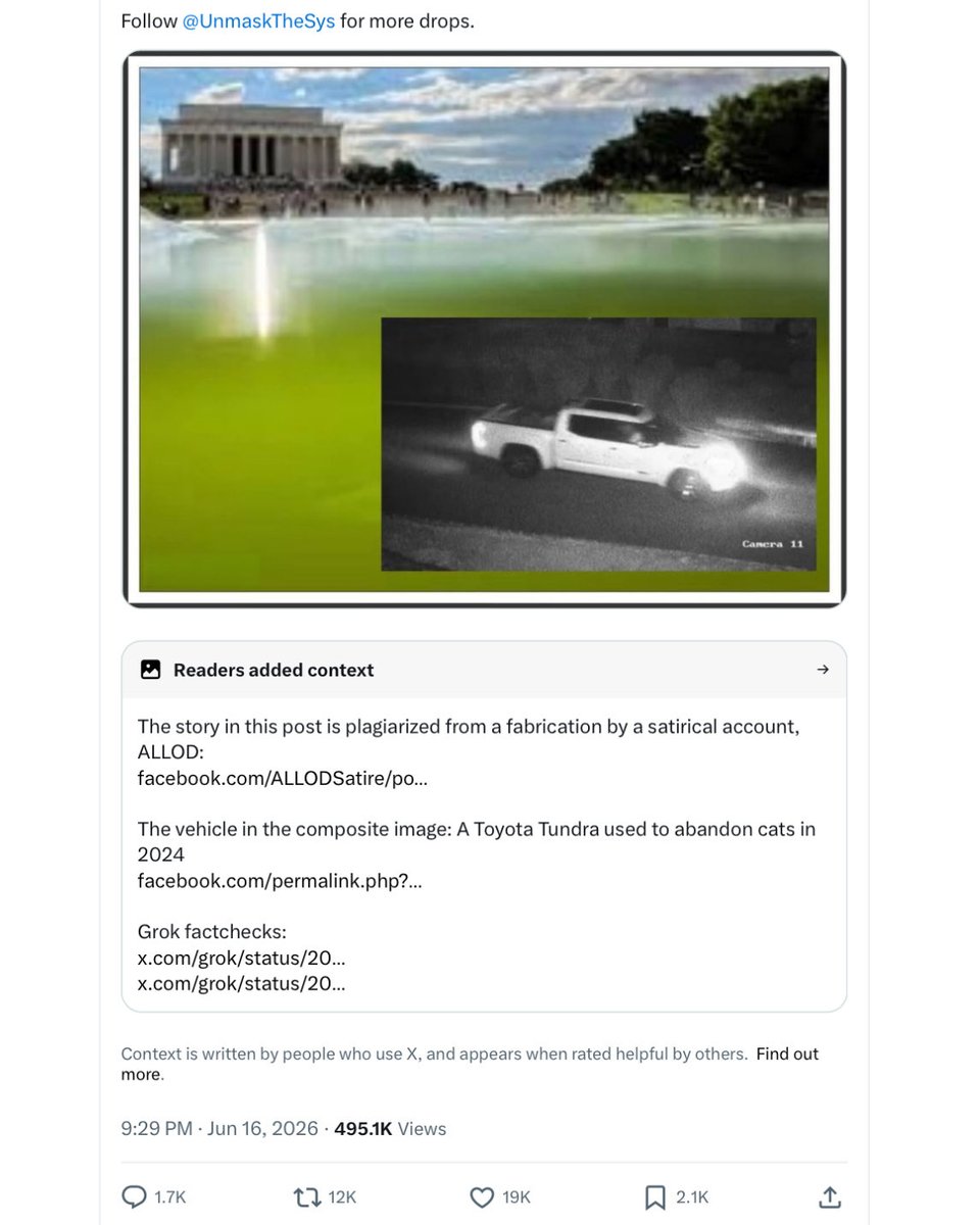 patriottakes's tweet photo. Thousands of MAGA accounts have amplified a fake story claiming “Antifa terrorist scum” have dumped algae into the reflecting pool https://t.co/yVRHug6so9