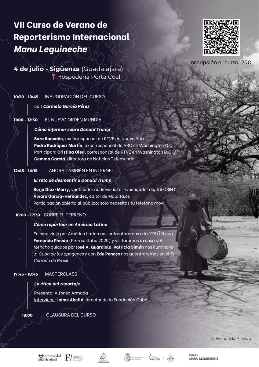 RSF_ES's tweet photo. 🔈 Curso de Verano de Reporterismo Internacional Manu Leguineche

📅 Ven el 04/07 a Sigüenza con:

@alfarmada, @Sara_Rancano @PedroRodriguezW, Cristina Olea, Gemma García, @BorjaDiazMerry, @alvarogarhdez, Fernando Pineda, @jaguardiola @patriciasimon @EduPonces y @JaimeAbello
✊🏼✍🏼 https://t.co/kK7mEj7yqh