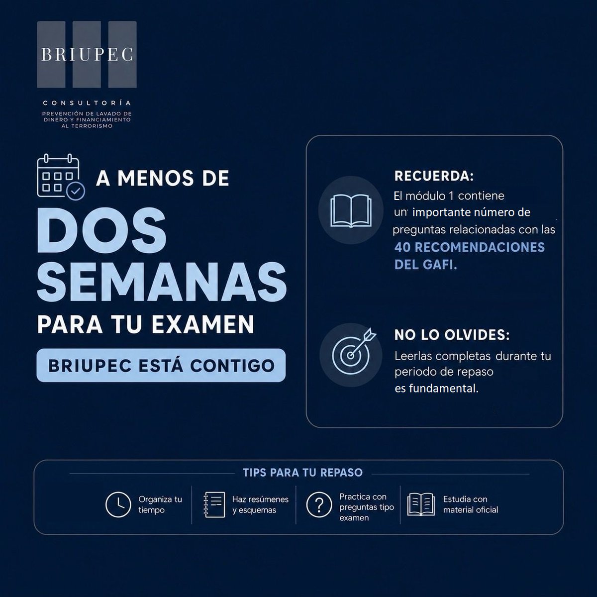 briupec_c's tweet photo. Certificación en materia de prevención de operaciones con recursos de procedencia ilícita y financiamiento al terrorismo 🎓

Te compartimos algunos consejos prácticos que pueden ayudarte a optimizar tu estudio y llegar mejor preparado a esta importante evaluación. ✅🏆 https://t.co/hldlZYPWUZ