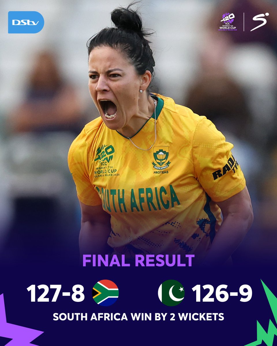SuperSportTV's tweet photo. The @ProteasWomenCSA get over the line against Pakistan 🇿🇦🙌

#HereForHer | #SSCricket | #T20WorldCup https://t.co/Dmvkbcsx2k