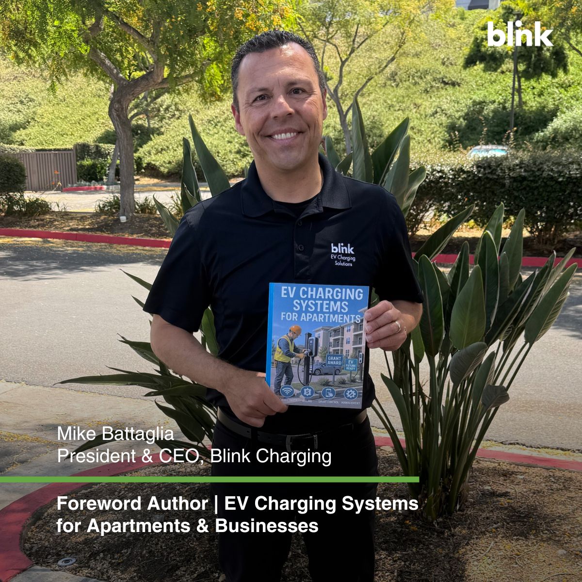 BlinkCharging's tweet photo. Blink is proud to contribute to advancing EV charging knowledge across the industry. Recently, President and CEO, Mike Battaglia, brought real‑world perspective to the newly released EV Charging Systems for Apartments as an expert contributor and foreword author. 

The book offers practical insight for developers, property owners, and businesses navigating the growing demand for multifamily and workplace EV infrastructure. 

Amazon - https://t.co/aHijTyooOq