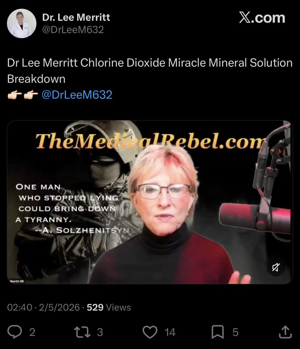 QuackDetector's tweet photo. Breakdown: it’s bleach, she wants you to drink bleach.
#QuackMerritt https://t.co/xn8auHI8Vv