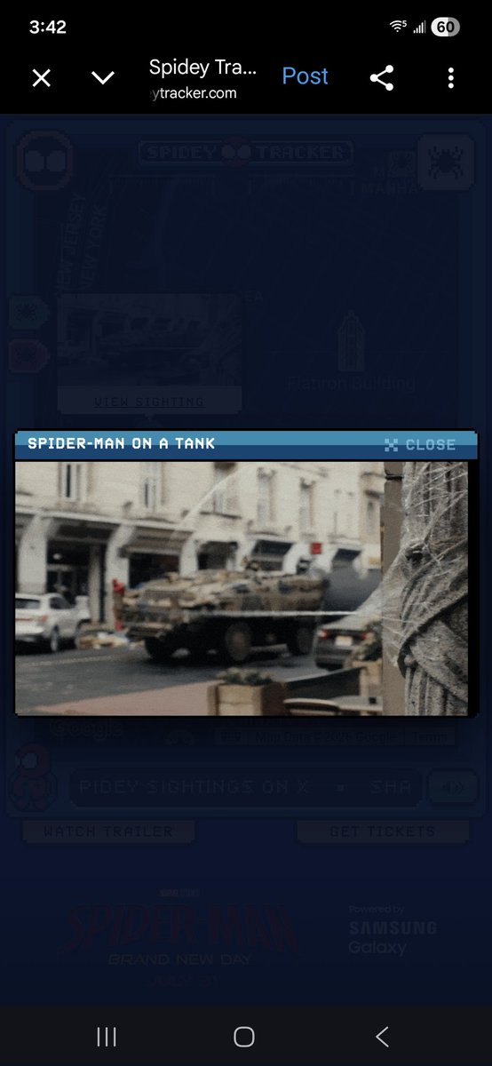 PurifiedError's tweet photo. @SpideyTracker @SamsungMobileUS East side of West street in New York, most likely Perry Street has Spiderman on a Tank #SpideyTracker https://t.co/oERZSzdaIe