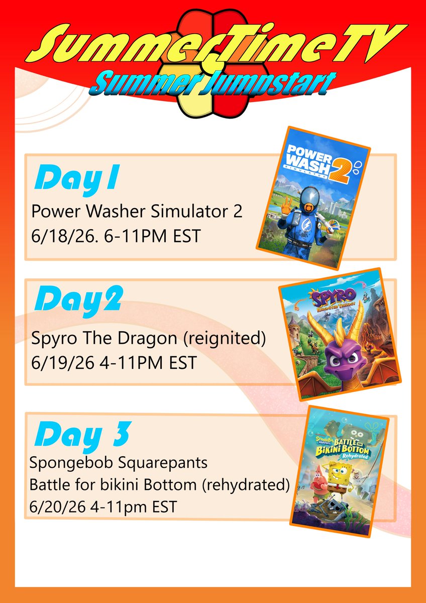 SummerTimePlays's tweet photo. Woah! do you feel the heat? Looks like it’s time for The Summer Jumpstart! Celebrating 1 year of SummerTimeTV! 

Three days of fun! All starting tomorrow at 6pm EST!

Tune In At: https://t.co/Xl9OQBPJ1I

#Summer #twitchstreamer #vtuberEn #twitch https://t.co/Ke9aJg4evv