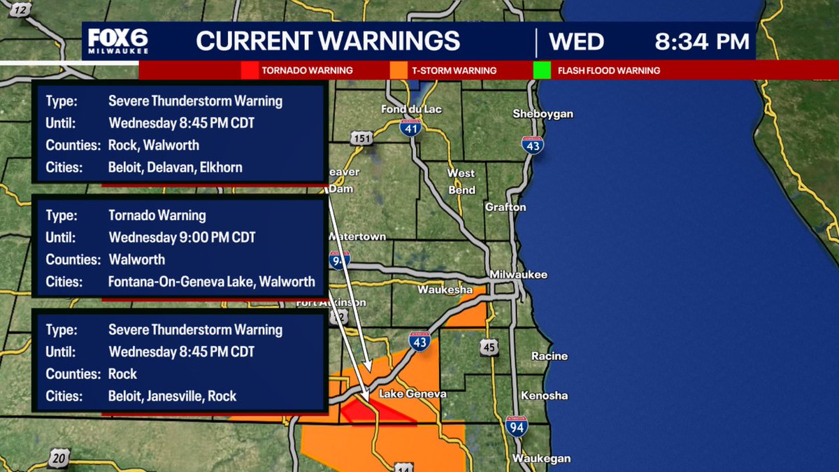 FOX6Weather's tweet photo. A Tornado Warning has been issued for parts of SE WI until 6/17 9:00PM. SEEK SHELTER IMMEDIATELY if you are in the warned area. Tune into FOX6. Download the FOX6 Storm Center App &amp; FOX Local App. More at: https://t.co/8PEkdfmuNh https://t.co/6PJxDbxUho
