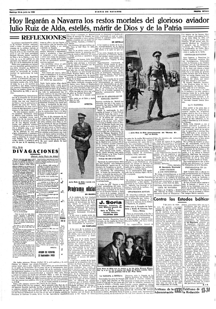 DiabloNavarra's tweet photo. Tal día como hoy en 1939, Diario de Navarra ponía su imprenta al servicio del fascismo más rancio. Página entera de babosa apología a Ruiz de Alda, cofundador de la Falange, blanqueando la dictadura bajo el delirio de "mártir de Dios y de la Patria".
Hoy son el altavoz de UPN🤮📰 https://t.co/tvF4pR3PWA