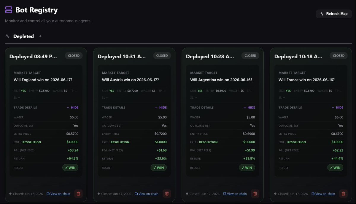 MTFpolybots's tweet photo. Giving the @EasyA_Kickstart WC hackathon a crack ⚽️

Real $USDC wins, Hackathon rules stipulate test-net or paper trading proof, but $MTF loves bending the rules 😅 https://t.co/FrlLzxMTq5