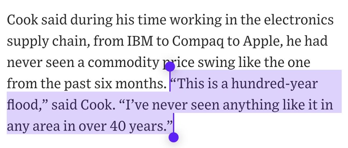 morqon's tweet photo. tim cook likening the memory shortage to “a hundred-year flood” https://t.co/95nut5YB72