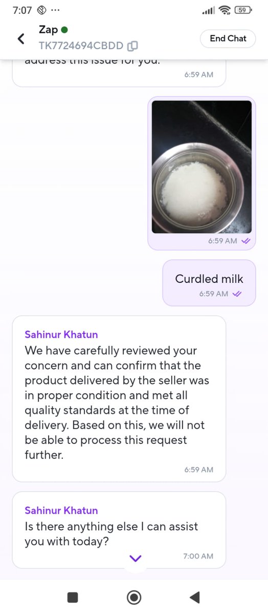 m_vigneshwk's tweet photo. Today I purchased milk from zepto.
But that purchased milk was curdled.

So if am requesting for refund and uploaded all proof but they are simply rejected my request.
So today you scam my 24 rupees money
Do you think this is good product.
@ZeptoNow #zeptoscam https://t.co/N4iMxVI8ls