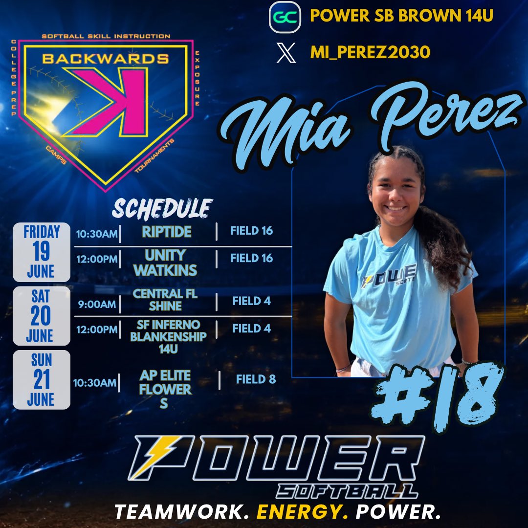 Mi_Perez2030's tweet photo. I am super excited to get out there this weekend at the Backwards K Showcase in Newberry, FL. 🥎💯
Can’t wait to compete with my team and have some fun!!⚡️💙
#powersoftball #trusttheprocess #2030athlete🥎 @coachmeg22 @powersbbrown @RexPowerSB @BackwardsKJax @PowerSoftballFL https://t.co/KWBY80fbb1