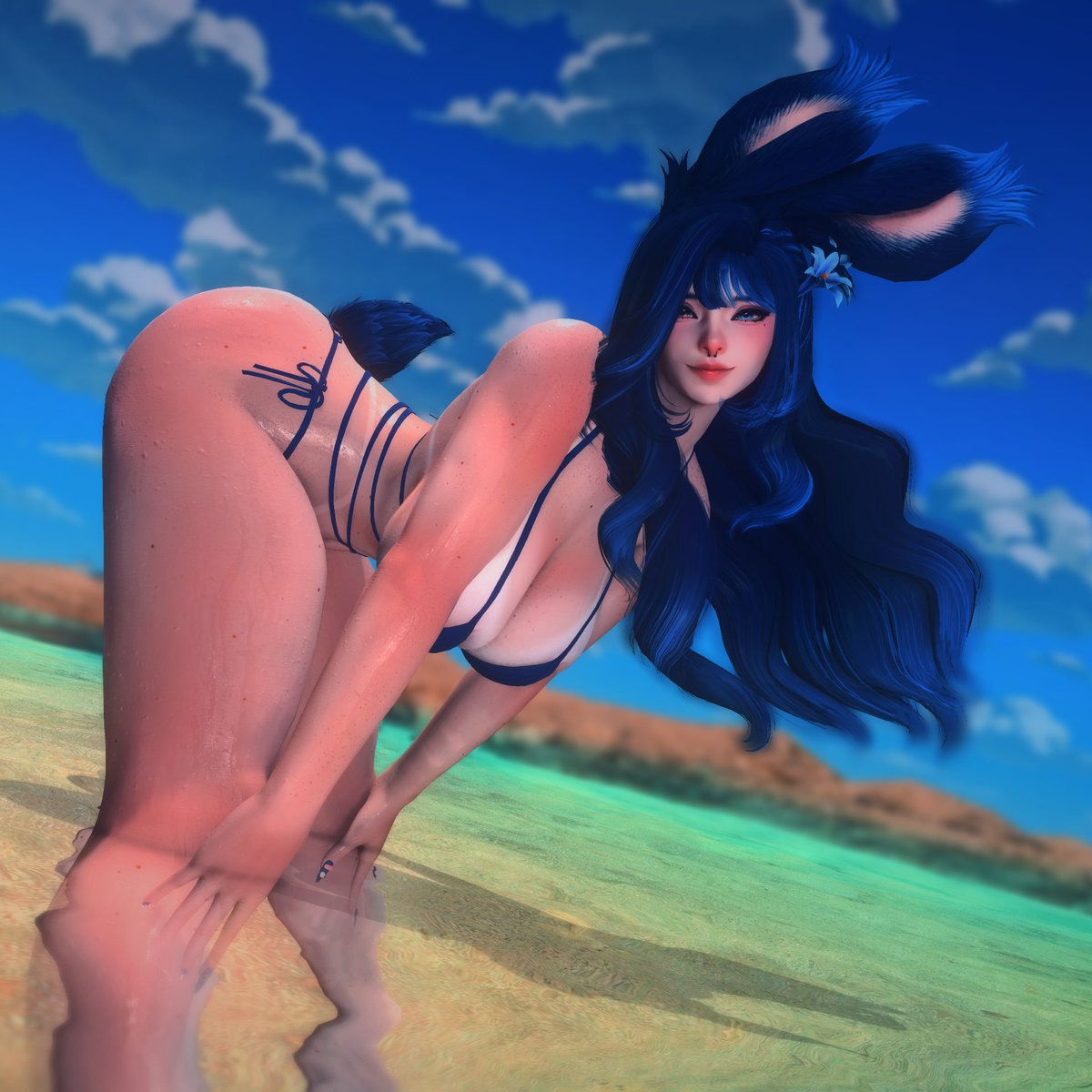 TheAllBlues's tweet photo. I'm glad I brought my bikini, didn't know you where bringing me to a place so close to the beach!🐰Are you gonna keep staring or are you joining me?~ 💙

#ffxivnsfw | #ffxivlewd | #GPOSERS https://t.co/NTfyNzRL5D