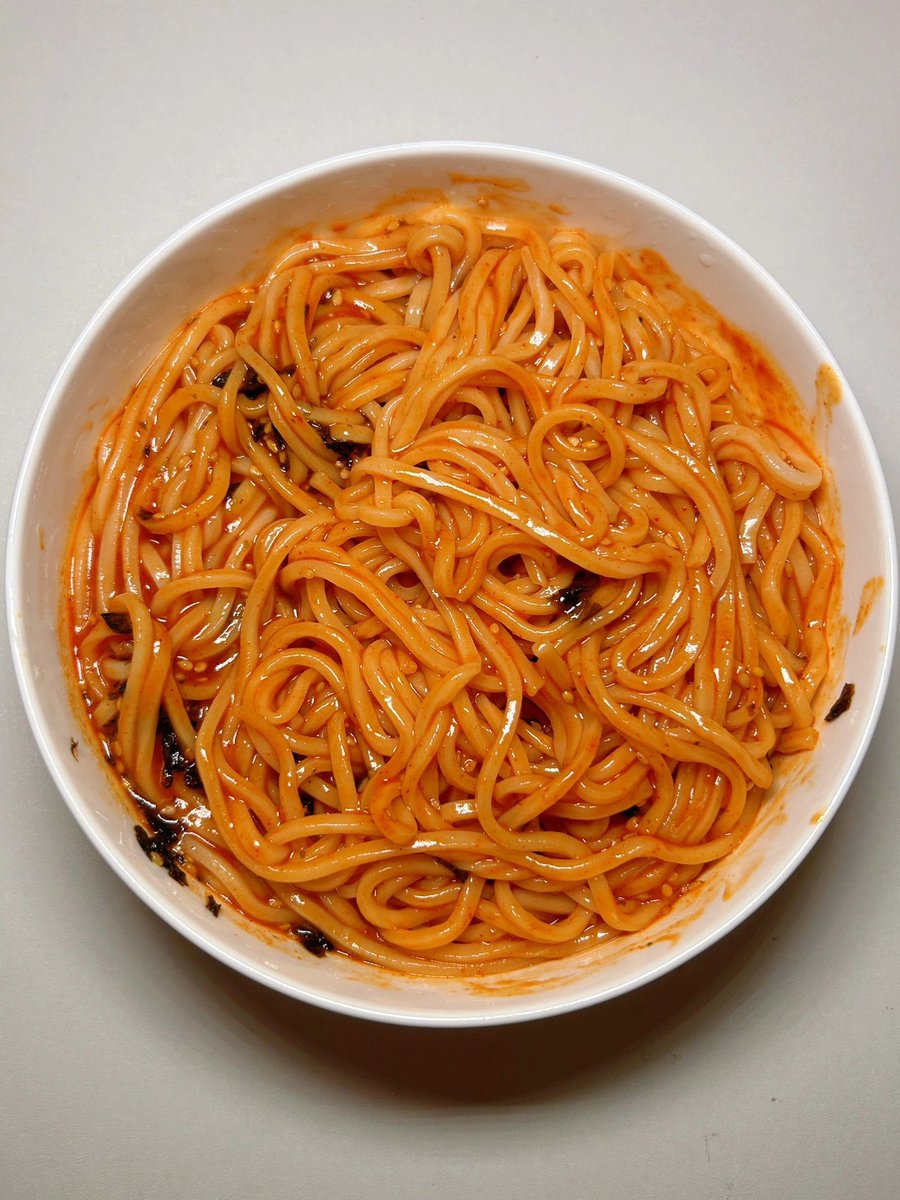 mger1111's tweet photo. Craving bold flavors Try our Korean spicy cold noodles—chewy wheat strands tossed in fiery gochujang sauce, topped with pickled radish and sesame seeds. https://t.co/4zZDYT6DQG