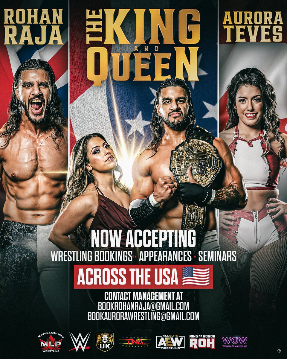 RavenousRohan's tweet photo. 🚨 THE KING & QUEEN ARE COMING TO AMERICA! 🇺🇸

Our US visas are officially active! Starting July 1st we are now accepting bookings, appearances, and seminars across the United States.

My team in LA will be handling all of my bookings as well as Aurora’s moving forward. We are still taking domestic AND international bookings as usual!

Ready to bring the heat to your city? 📍

📧 Bookings:
bookrohanraja@gmail.com
bookaurorawrestling@gmail.com

Let’s make history together! 🔥