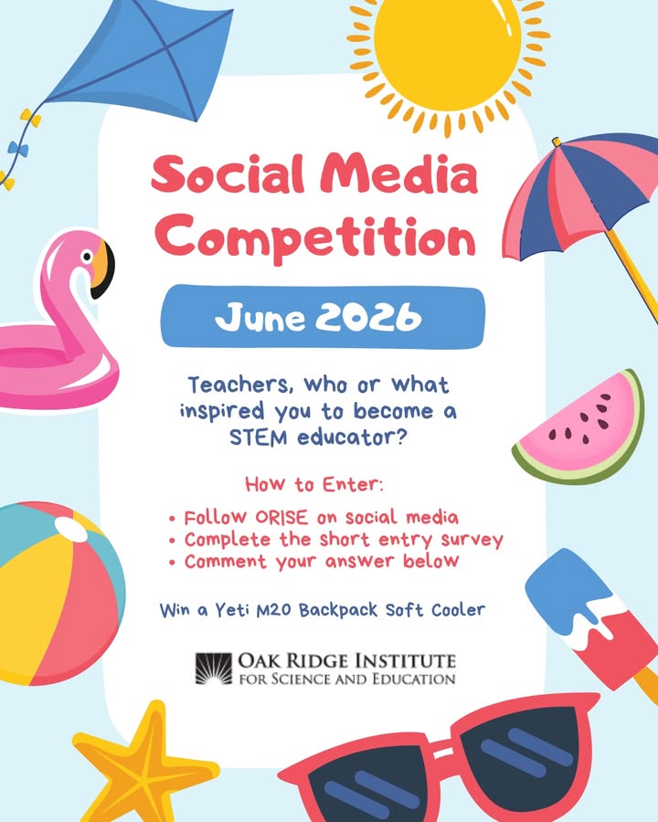 ORISEconnect's tweet photo. 🍎ATTENTION K-12 TEACHERS: Who or what inspired you to become a #STEM educator? We want to hear from you! ORISE is giving away THREE Yeti M20 Backpack Soft Coolers! LEARN MORE: https://t.co/U6xJnYW7eG
#ShapingScience https://t.co/Z6U51d3zcG