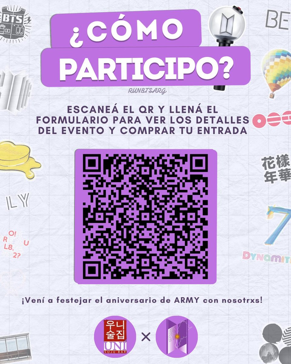 RunBTSArg's tweet photo. 📢 | EVENTO ARGMY DAY 💜

Este 11 de julio te esperamos en Unisujubar para celebrar el Día de ARMY

Durante la jornada habrá música, juegos, actividades, stores invitados, sorteos de productos de Miniso y muchas sorpresas más para compartir una tarde inolvidable entre ARMYs.

Además, todo lo recaudado será destinado al mantenimiento de las cuentas premium de las distintas plataformas que utiliza nuestro team de streaming, permitiéndonos seguir apoyando a BTS en los charts de nuestro país y continuar trabajando para llevarlos cada vez más alto.

🎟️ Si querés ser parte de este evento, podés adquirir tu entrada completando el siguiente formulario: https://t.co/cbdExZfcSM

🗓️ 11/07 de 12.30 a 15:00
📍 Lugar: Unisujubar
📌 Dirección: Thames 745, CABA, Buenos Aires

Te esperamos para celebrar juntxs el Día de ARMY y seguir apoyando a BTS como siempre! 💜🐳

#BTSARGENTINA #ARGMYDAY