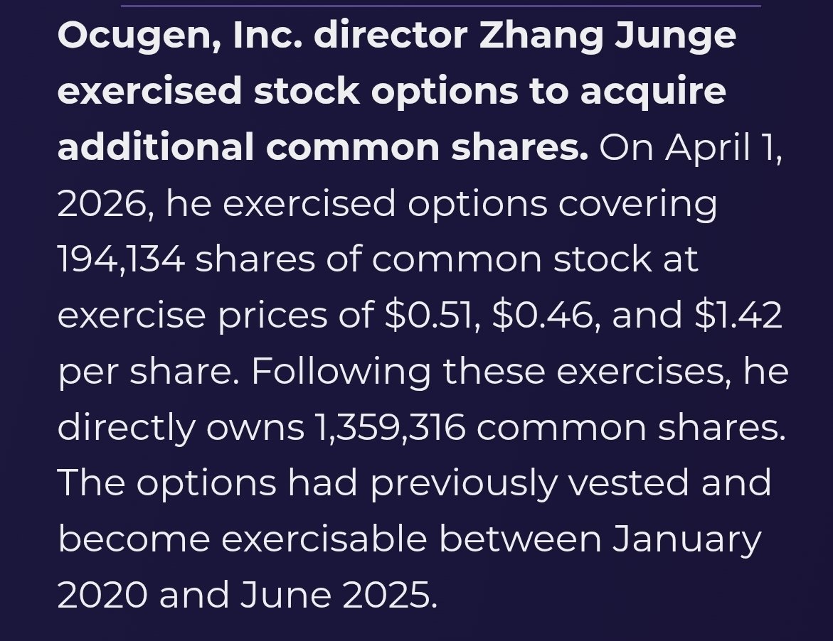 MoreFlax's tweet photo. $OCGN #OCUGEN 👇 👇 👇 
Insiders are purchasing $OCGN shares is always a good sign!!!
Zhang has exercised his options to purchase, by paying $1.42 per share.

Russell 3000 imo is the start of the leg up! https://t.co/ZIw4gzNPFI